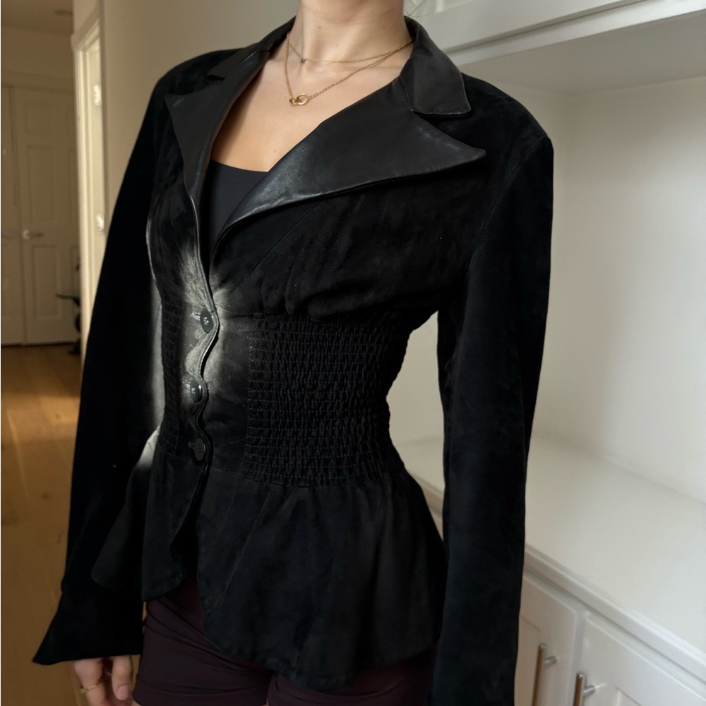 RARE JENNIFER TATANELLI CASINI FIRENZE SUEDE CORSET LEATHER JACKET BLACK - Picture 13 of 16